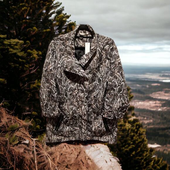 Soft Surroundings Women's 1X Black Brwn White Python‎ Viper Jacket Raincoat NWT - Picture 1 of 13